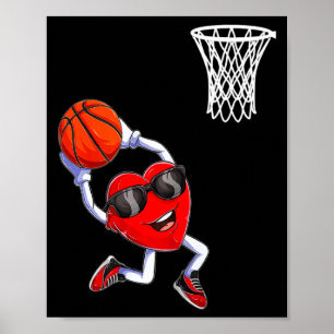 Valentines day heart dunking basketball boys girls poster