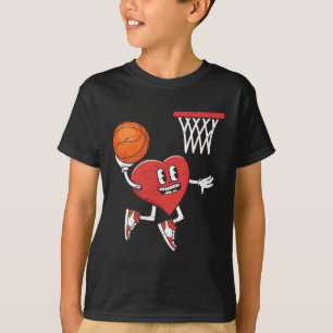 Valentines Day Heart Dunking Basketball Boys Girls T-Shirt