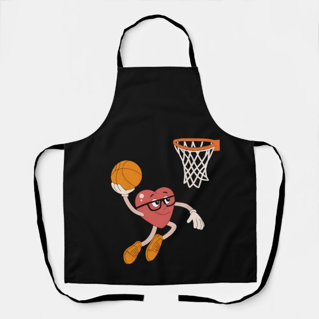 Valentine's Day Heart Dunking Cute Basketball Apron (Front)