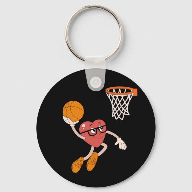 Valentine's Day Heart Dunking Cute Basketball Key Ring (Front)