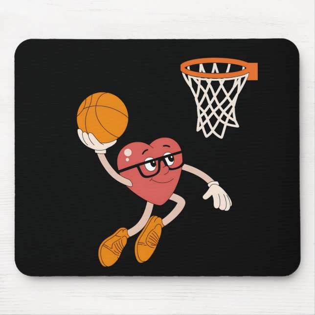 Valentine's Day Heart Dunking Cute Basketball Mouse Mat (Front)
