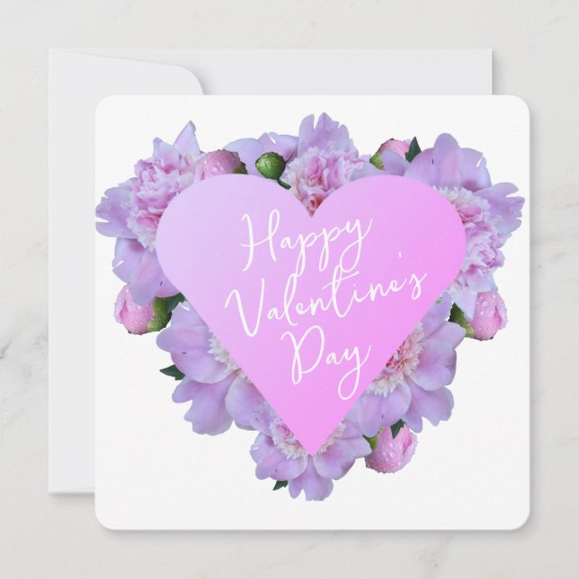 Valentine's Day Heart Flowers Purple Pink Elegant  Holiday Card (Front)
