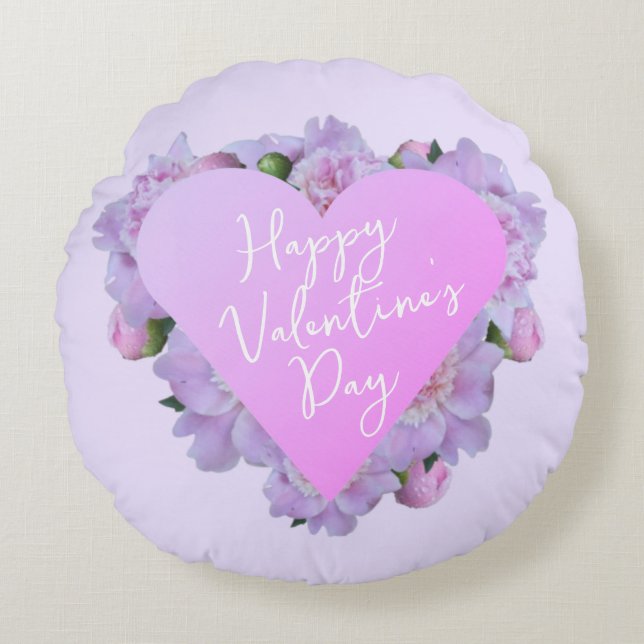Valentine's Day Heart Flowers Purple Pink Elegant  Round Cushion (Front)