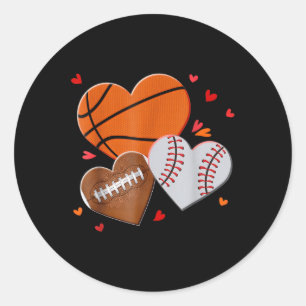 Valentines Day Heart Football Basketball Baseball Classic Round Sticker