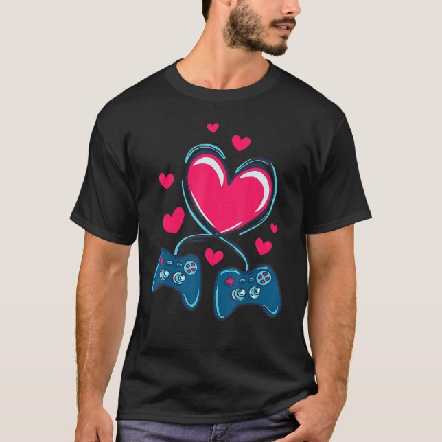 Valentines Day Heart Gamer V Is For Video Games T-Shirt (Front)