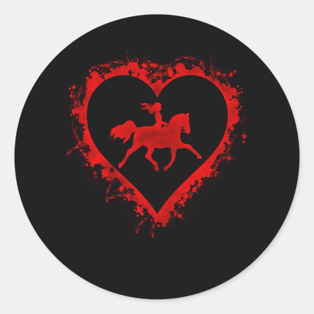 Valentines Day Heart Girl Horse Riding Horseback Classic Round Sticker (Front)