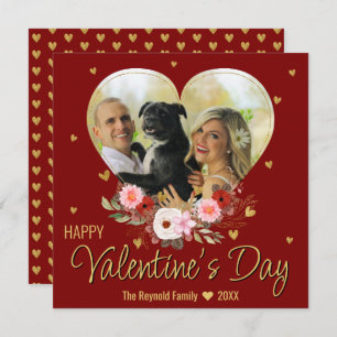 Valentine's Day Heart Gold Photo Glitter Hearts Holiday Card