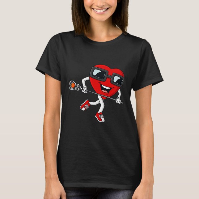 Valentines Day Heart Holding Lacrosse Stick Boys G T-Shirt (Front)