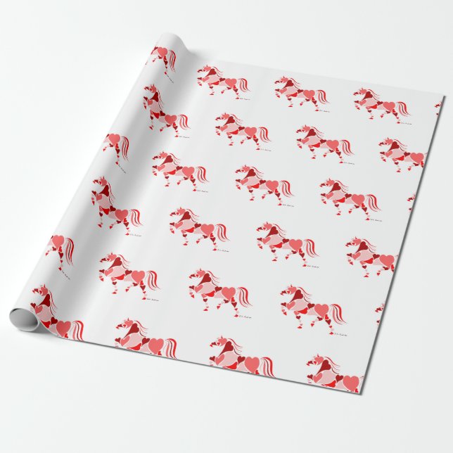 Valentines Day Heart Horse Wrapping Paper (Unrolled)