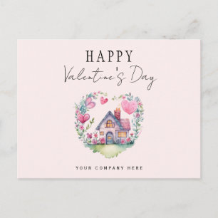 Valentine's Day Heart House Watercolor Real Estate Holiday Postcard