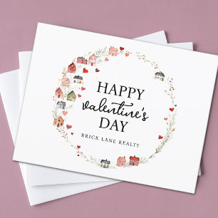 Valentine's Day Heart House Wreath Real Estate Postcard