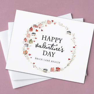 Valentine's Day Heart House Wreath Real Estate Postcard