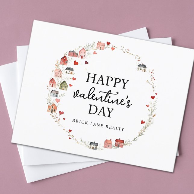 Valentine's Day Heart House Wreath Real Estate Postcard (Real Estate Valentine's Day Postcard
)