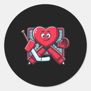 Valentine's Day Heart Ice Hockey Goalie Player  Classic Round Sticker