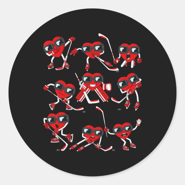 Valentines Day Heart Ice Hockey Player Fun Boys Ki Classic Round Sticker (Front)