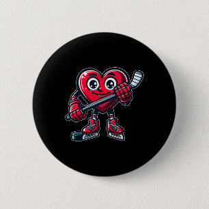 Valentine's Day Heart Ice Hockey Player Sports 6 Cm Round Badge