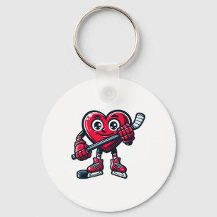 Valentine's Day Heart Ice Hockey Player Sports Key Ring