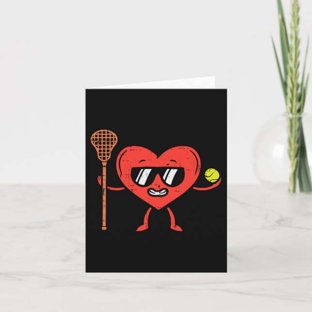 Valentines Day Heart Lacrosse Funny Lax Sports Men Card (Front)