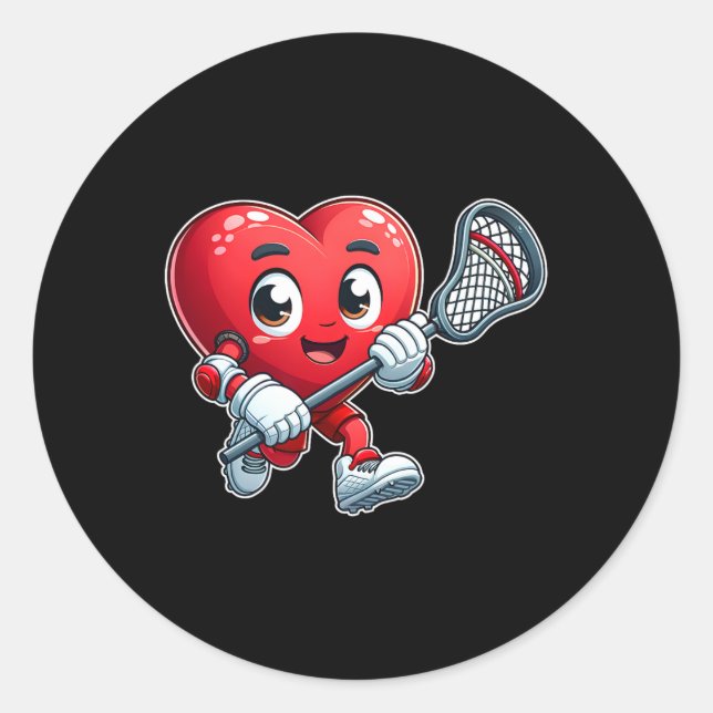 Valentine's Day Heart Lacrosse Team Player Sports  Classic Round Sticker (Front)