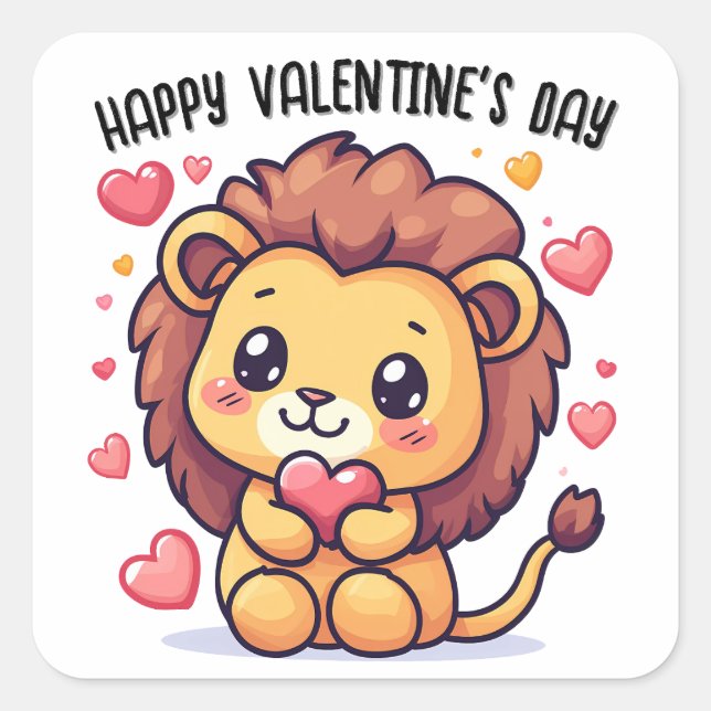 Valentine's Day Heart Lion Personalised Square Sticker (Front)