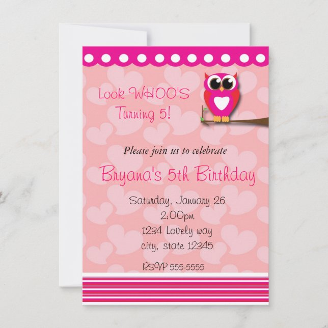 Valentines Day Heart Owl Birthday Invitation (Front)