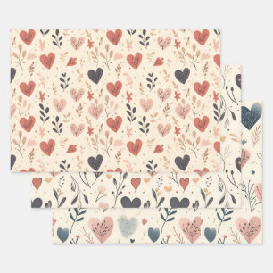 Valentines Day Heart Pattern  Mix Wrapping Paper Sheet