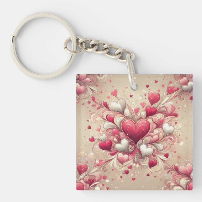 valentine's day heart patterned key ring (Front)
