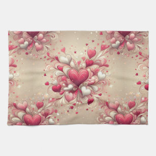 valentine's day heart patterned tea towel