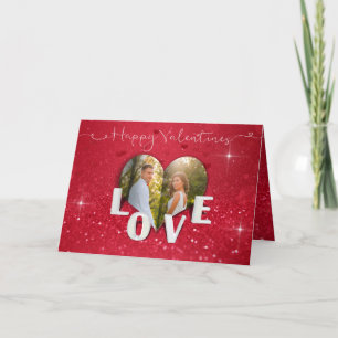 Valentine's Day Heart Photo Glitter Greeting Card