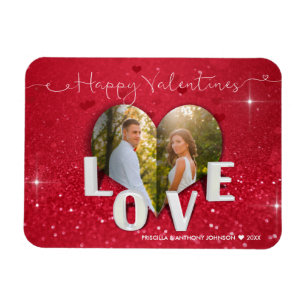 Valentine's Day Heart Photo Glitter - Photo Magnet