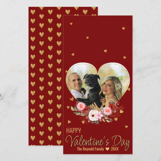 Valentine's Day Heart Photo Gold Glitter Heart Red (Front/Back)