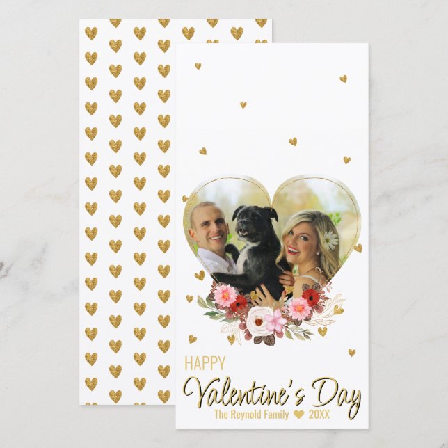 Valentine's Day Heart Photo Gold Glitter Hearts (Front/Back)