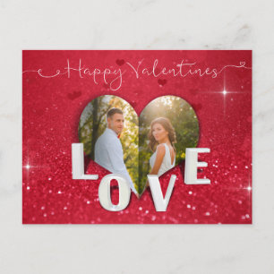 Valentine's Day Heart Photo Red Glitter - Postcard