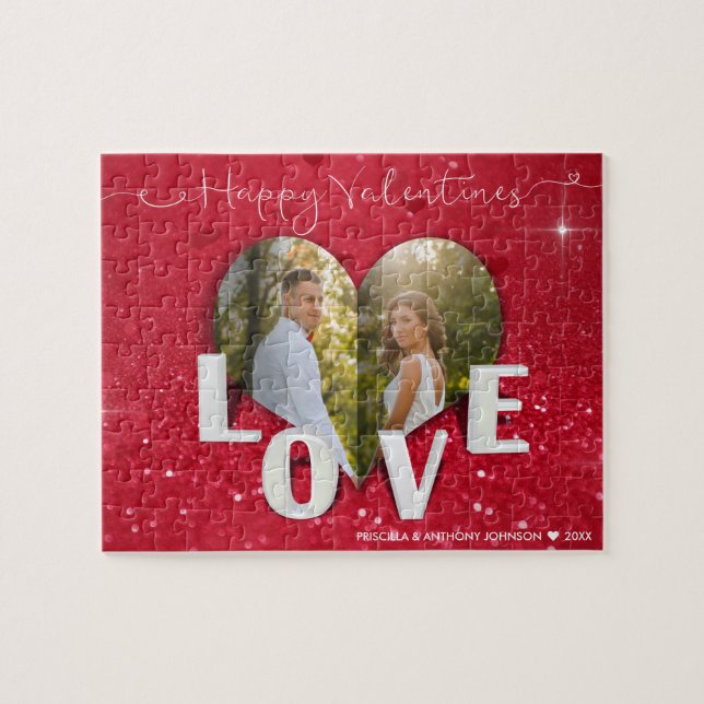 Valentine's Day Heart Photo Red Glitter - Puzzle (Horizontal)