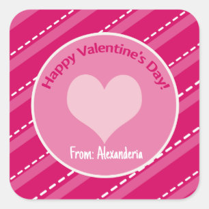 Valentine's Day Heart Pink Dashes Stripes Pattern Square Sticker