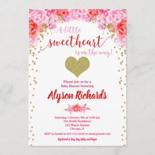 Valentines day heart pink red girl baby shower invitation