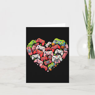 Valentines day heart pixel video game controller card