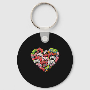 Valentines day heart pixel video game controllerVa Key Ring