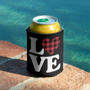 Valentines Day Heart Plaid Love  Can Cooler