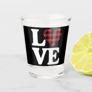 Valentines Day Heart Plaid Love Shot Glass