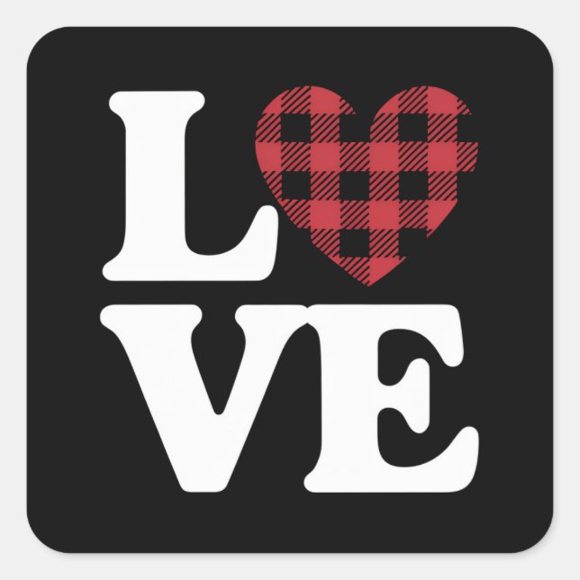 Valentines Day Heart Plaid Love  Square Sticker (Front)