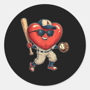 Valentines Day Heart Playing Baseball Boys Girls K Classic Round Sticker