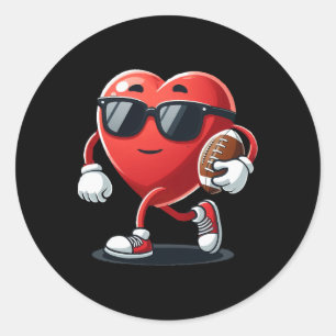 Valentine's Day Heart Playing Football Boys Girls  Classic Round Sticker