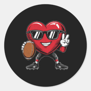 Valentine's Day Heart Playing Football Boys Girls  Classic Round Sticker