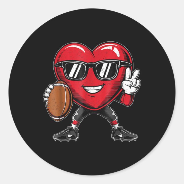 Valentines Day Heart Playing Football Boys Girls K Classic Round Sticker (Front)