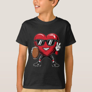 Valentine's Day Heart Playing Football Boys Girls T-Shirt