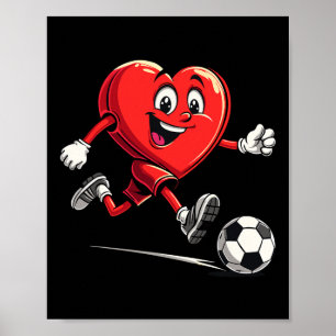 Valentines Day Heart Playing Soccer For Boys Kids  Poster