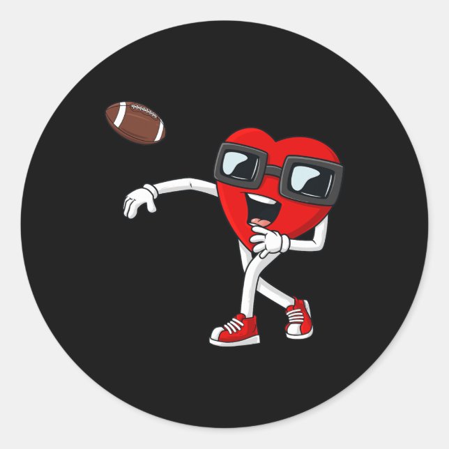 Valentines Day Heart Quarterback Football Boys Kid Classic Round Sticker (Front)