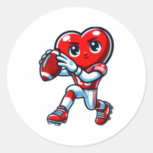 Valentines Day Heart Quarterback Football Srts Classic Round Sticker