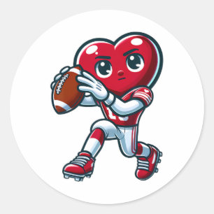 Valentine's Day Heart Quarterck Footll Sports  Classic Round Sticker